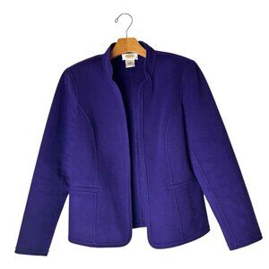Talbots Coat Women 6 Petite Purple Wool Open Front Mandarin Collar Jacket Preppy